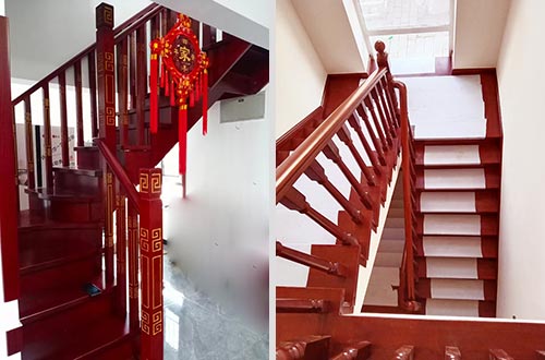 江汉石油管理局自建别墅中式实木楼梯全屋定制设计效果图